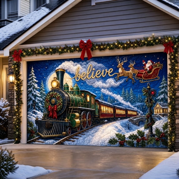 Garage Door Cover with Santa,Outdoor Christmas Decor for Yard,Christmas Decor 1 Pack