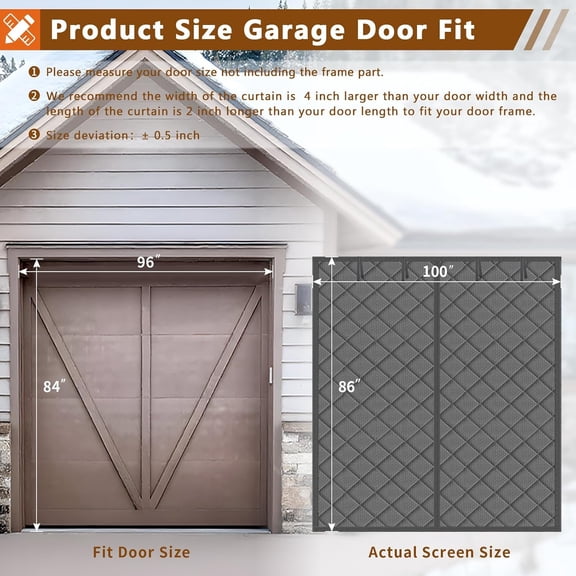 Garage Door Insulation Curtain for Winter 1 car 8 x 7 ft Magnetic Insulated Thermal Garage Screen Door Waterproof Thicken Cotton Cover Blanket Gray