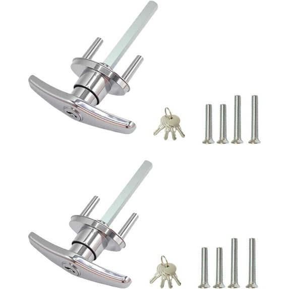 Garage Door Lock T-Handle Locks Latch Replacement Parts with 4 Keys, Mounting Hardware Included, Fit 1-3/8" to 2" Thick Doors, T-Handles Locking Set for Garage Door - 1pack