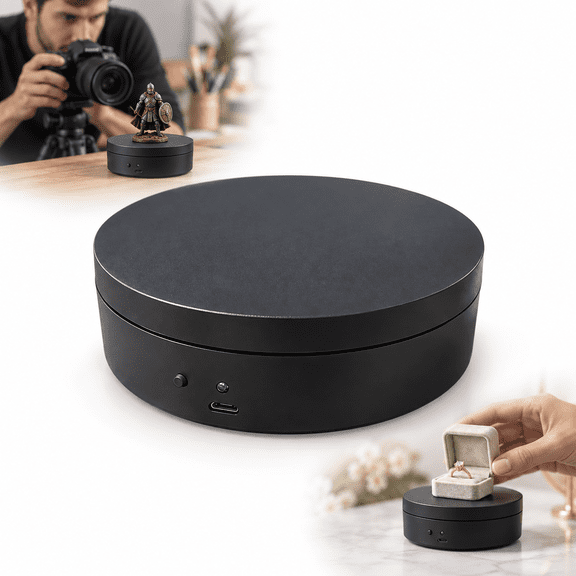 360 Degree Rotating Display Stand, 4.72 in USB Photography Turntable, Black