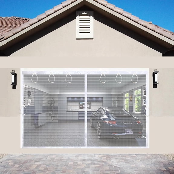Garage Door Privacy Screen 16x8 FT White, Retractable Magnetic Mesh Screen Door for 16x8ft 2 Car Garage, Durable Fiberglass Mesh Blocks Bugs & Enhances Privacy for Spring, Summer Ventilation