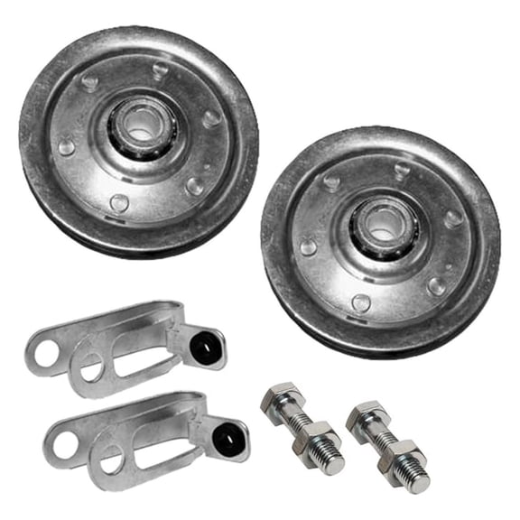 Garage Door Pulley 3 Inch with Safety Cable (Pair) - 100lb Capacity - Extension Spring Pulley Kit - Galvanized Steel Wheel, Fork, Nut & Bolt - 3/8" Axle