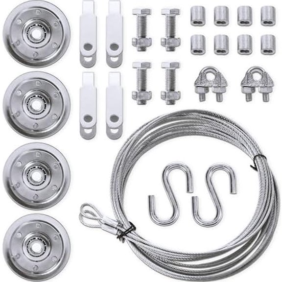 Garage Door Pulley & Cable Kit (4-Pulley Set), 2 Heavy-Duty 3/32" Steel Cables (Fits 7 ft & 8 ft Doors), 4 Low-Noise 3" Pulleys, S-Hooks & Hardware, Garage Door Extension Springs Replacement Parts
