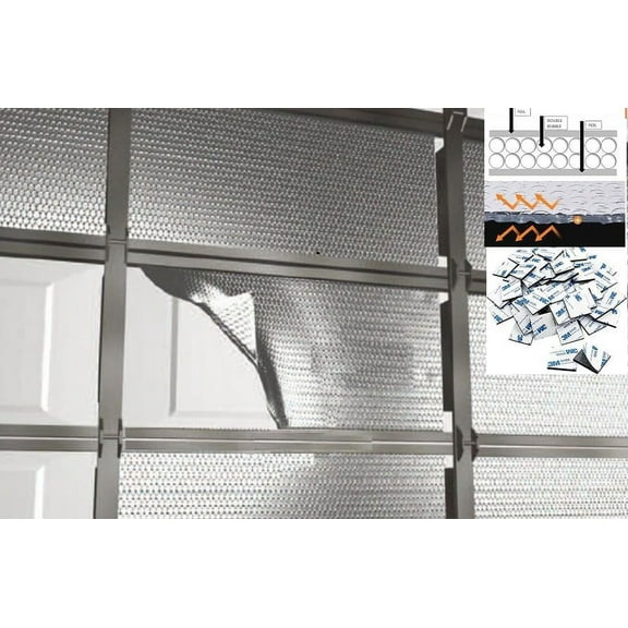 Garage Door Reflective Insulation Kit Set Double Bubble Pre-Cut Insulation Panels Radiant Barrier Thermal Insulation with Adhesive Strips for Garage Greenhouse Attics Walls (16 Pcs, 2ft x 4ft) R-8.9