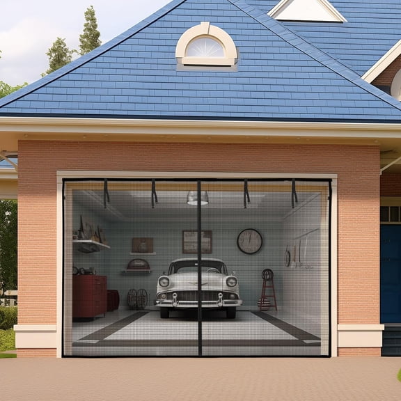 Garage Door Screen 1 Car 8x7FT Retractable Pull Down Magnetic Closure Heavy Duty Weighted Bottom Bug Screen Hands Free Durable Mesh