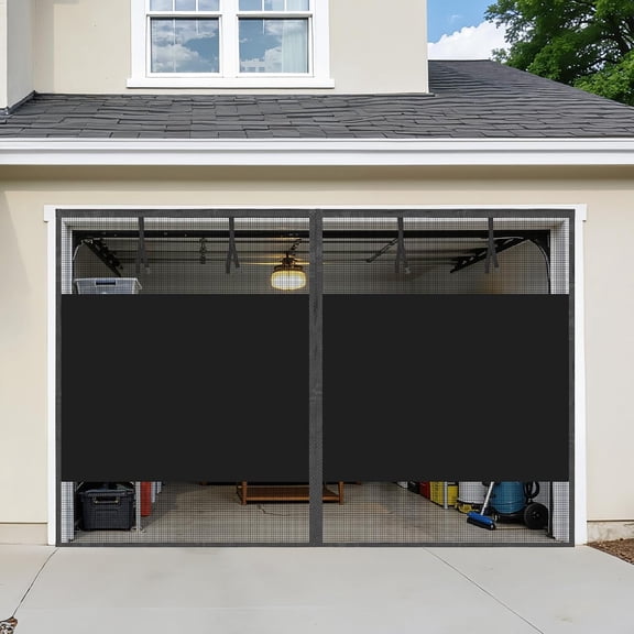 Garage Door Screen 1 Car 9x8 Ft, Privacy Magnetic Closure Garage Net Screen for Garage & Patio, Keep Tiny Animals Out & Pet Friendly, 20 Mins Quick Install for Home Gym, Porch, Balcony(Black)