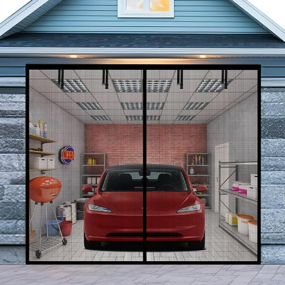 Garage Door Screen for 1 Car Garage 8x7FT, Magnetic Screen Garage with Retractable Fiberglass Mesh and Heavy Duty Weighted Bottom, Easy Assembly & Pass, Hands Free Screen Door Kit