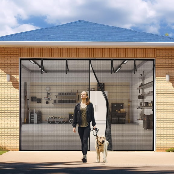 Garage Door Screen: 10x8FT Garage Screen Door Reinforced Magnetic Closure Garage Screen, Heavy Duty Weighted Bottom Garage Net Screen with 4 Strapping Tapes, Hands Free, Easy Assembly