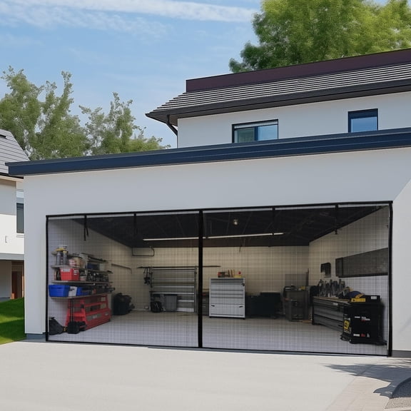 Garage Door Screen 16x7 Ft Heavy Duty Mesh Screen Door for 2 Car Garage Retractable Roll Up Screen with Magnetic Closure Easy Install Patio Bug Protection