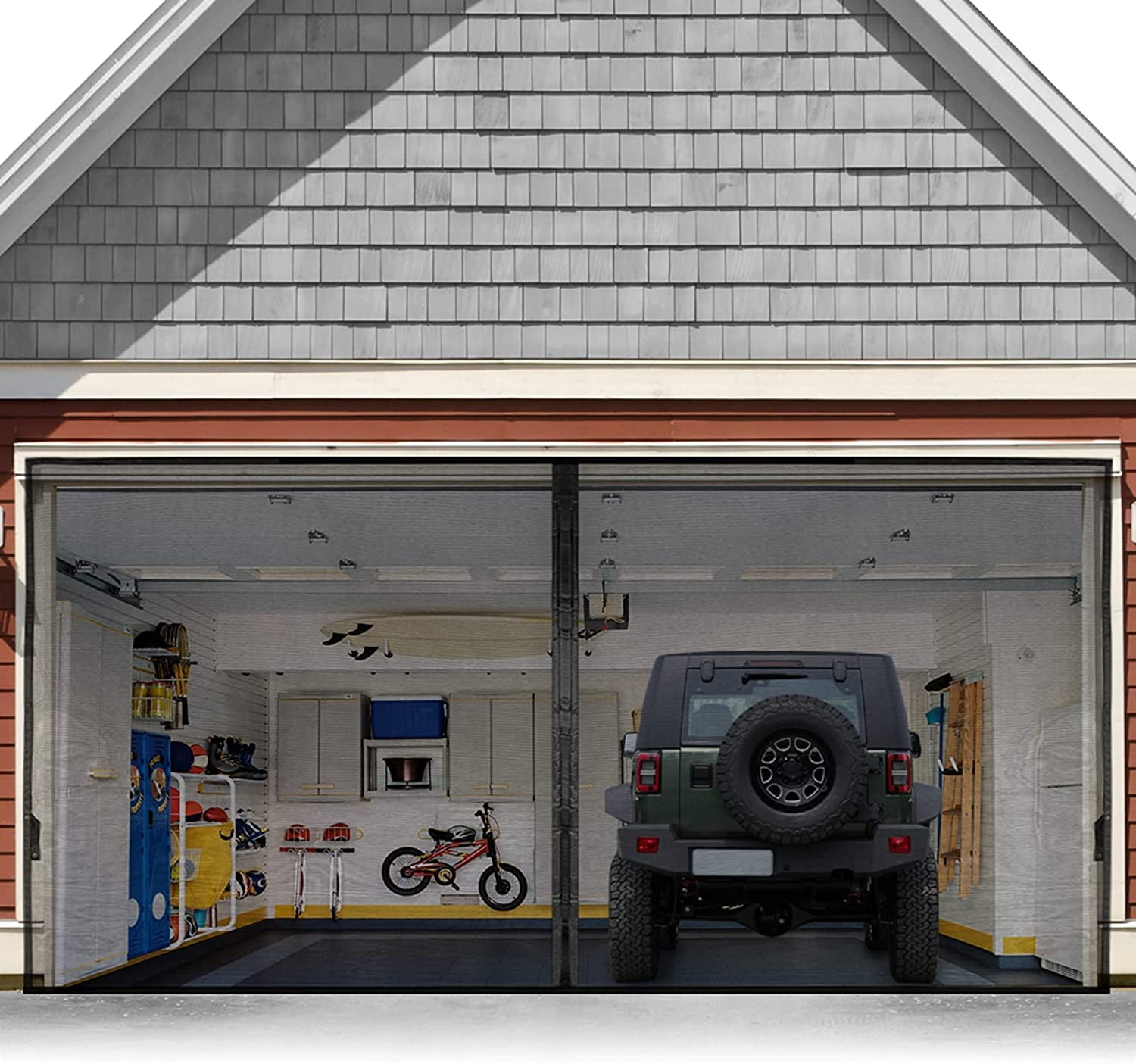 Magnetic Garage Door Screen | Self-Sealing, Hands-Free, 12x7ft Size (Gray), Pet/Kid Friendly Mesh