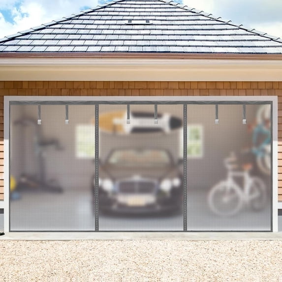 Garage Door Screen for 2 Car Garage,16X7Ft Heavy Duty Magnetic Garage Screen,Durable Nylon Screen Door Mesh,Tear-Resistant, Pet and Kid Friendly Door Screen,Silver Grey