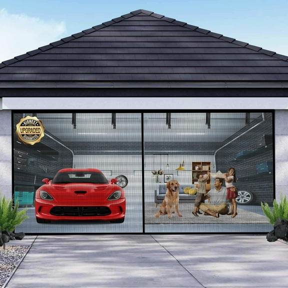Garage Door Screen for 2 Car Garage 16x7FT, Magnetic Screen Garage with Retractable Fiberglass Mesh and Heavy Duty Weighted Bottom, Easy Assembly & Pass, Hands Free Door Screen Kit