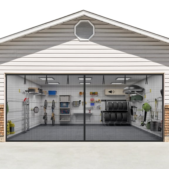 Garage Door Screen for 2 Car Garage Magnetic Screen Garage with Fiberglass Mesh and Heavy Duty Weighted Bottom, Easy Assembly & Pass, Hands Free Door Screen Kit