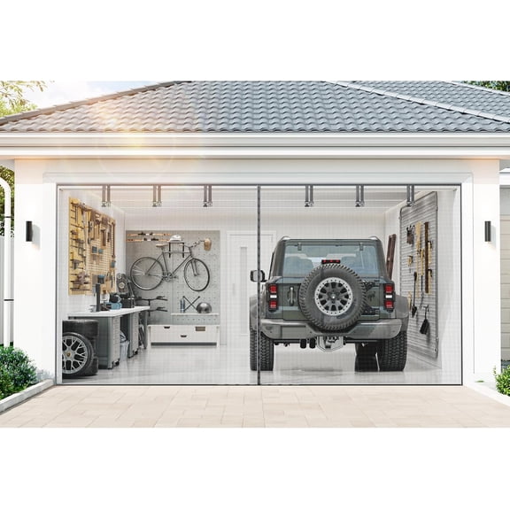 Garage Door Screen for 2 Car - Heavy Duty Magnetic Garage Screen Door Mesh | Fiberglass Garage Net Sceen with 6 Roll Up Straps, Patio Screen Keeps Bugs & Mosquitos Out Fits Garages Doors Size 16x8 Ft