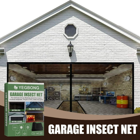 Garage Door Screen Garage Door Screen Kit 13x6.5ft Self Sealing Fiberglass Mesh Door Curtain Wind Resistant Roll Up Design Double Garage Ventilation Insect Barrier Patio Air Screen Insect Screen