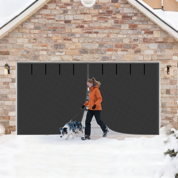 Insulation Garage Screen Doors For 2 Car, 16 X 7 Ft Winter Magnetic Thermal Insulated Door Curtain For Garage Door, Garage Thermal Door Cover Kit With 8 Roll Up Straps