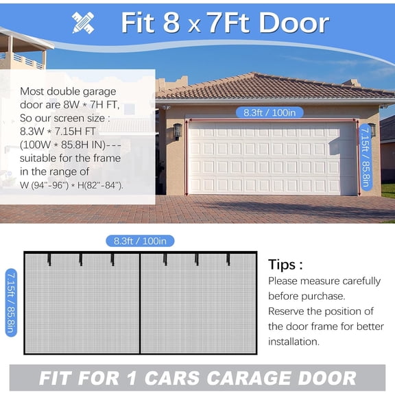 Garage Door Screen for 1 Car Garage 8x7FT, Magnetic Retractable Screen with Fiberglass Mesh, Heavy Duty Weighted Bottom, Easy Hands-Free Assembly