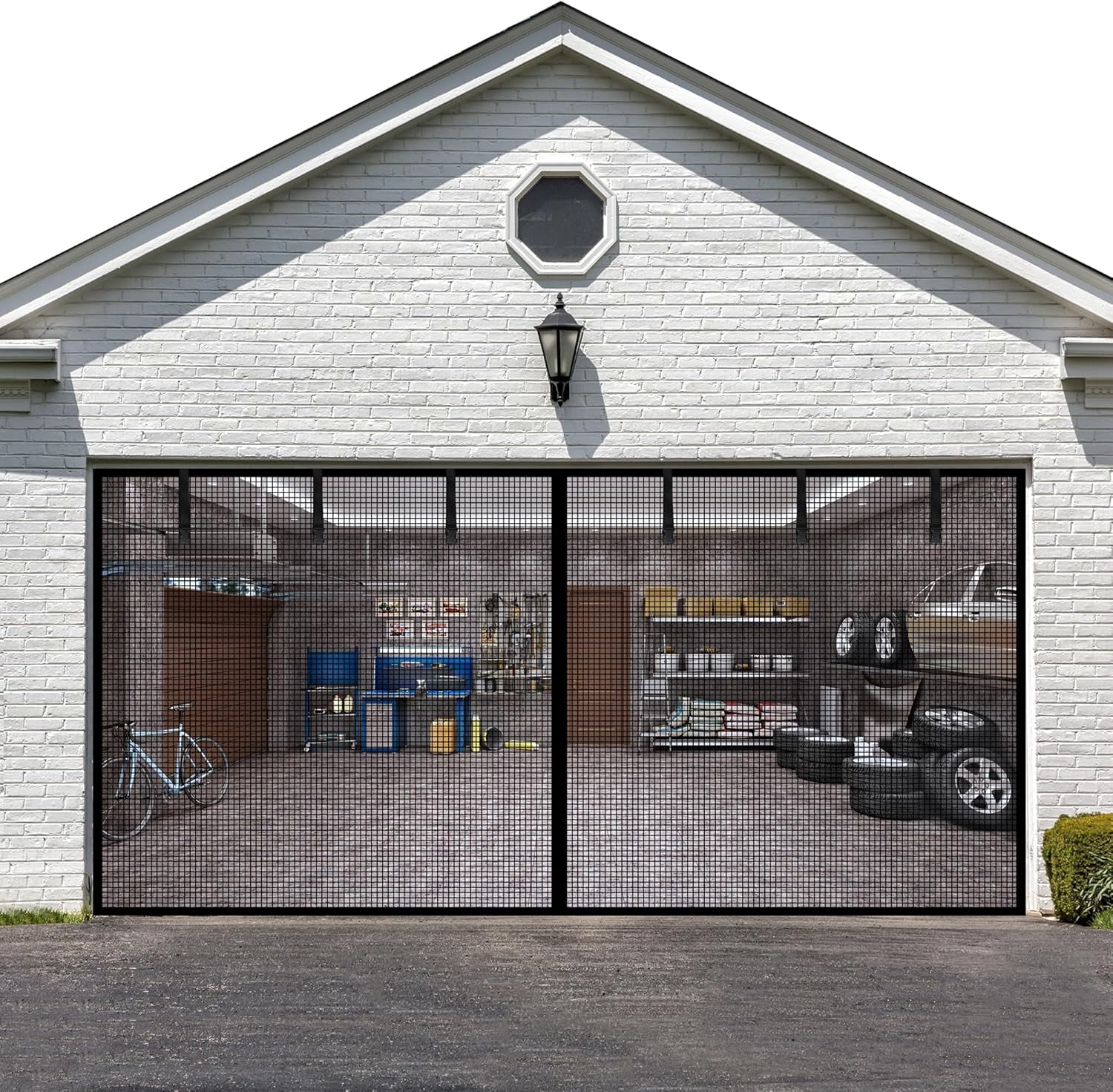 Garage Door Screen for 16x8FT 2 Car Garage Doors, Reinforced Fiberglass ...