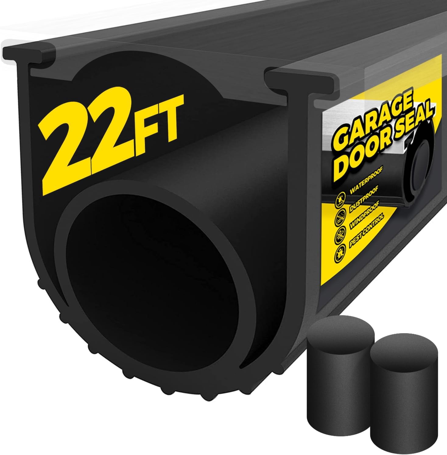 Garage Door Seals Bottom Rubber,Weather Stripping Kit Seal Strip Replacement, 5/16 Inch T-End, 3.74 Inch Width (22Ft, Black)