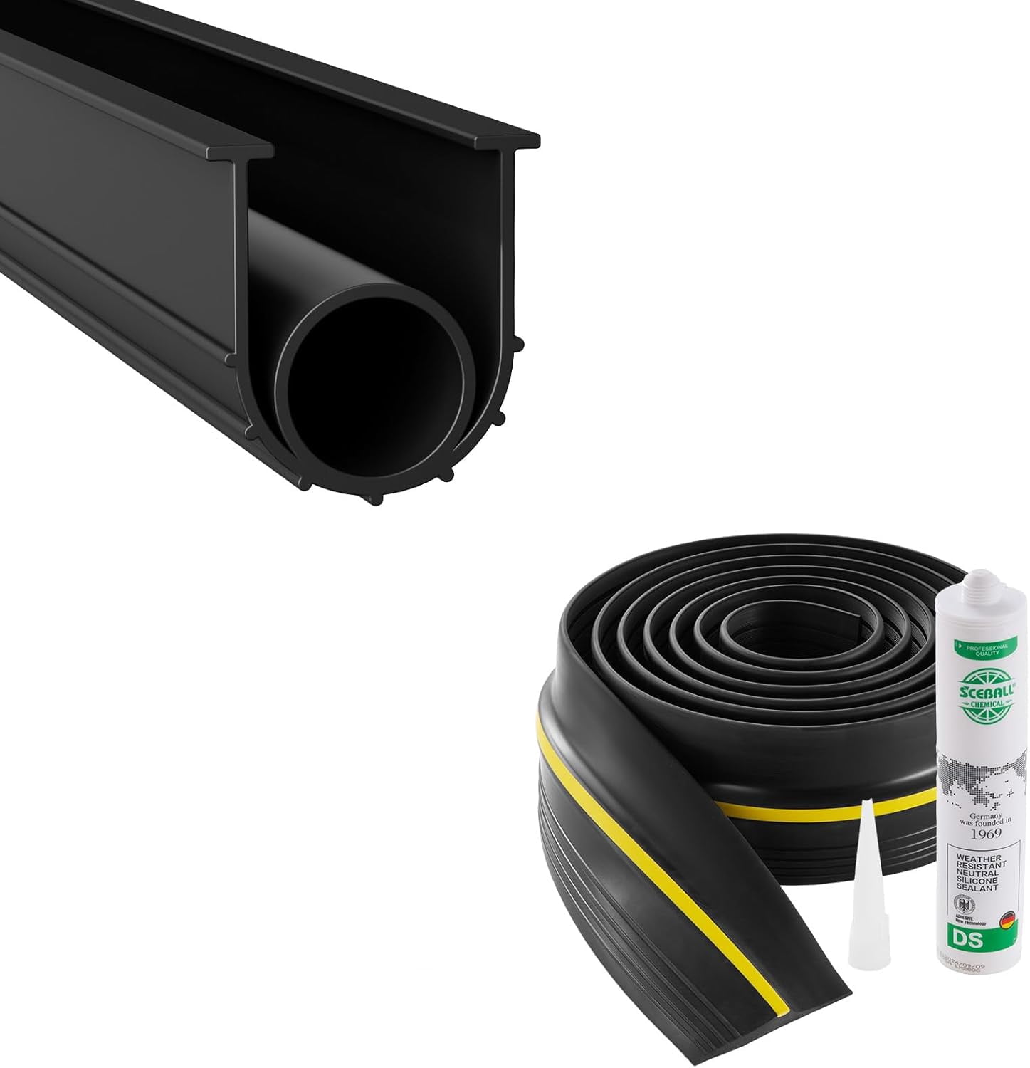 Garage Door Threshold Seal Strip, 16.5 FT Universal Garage Door Floor Seal Strip with Adhesive, Garage Door Bottom Weatherproof Strip, Upgraded Thick PVC DIY Weather Stripping Replacement, Black