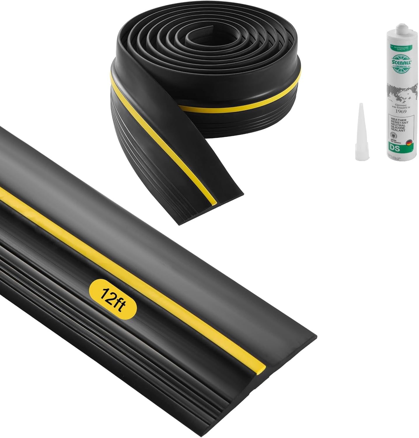 Garage Door Threshold Seal Strip, 16.5 FT Universal Garage Door Floor Seal Strip with Adhesive, Garage Door Bottom Weatherproof Strip, Upgraded Thick PVC DIY Weather Stripping Replacement, Black