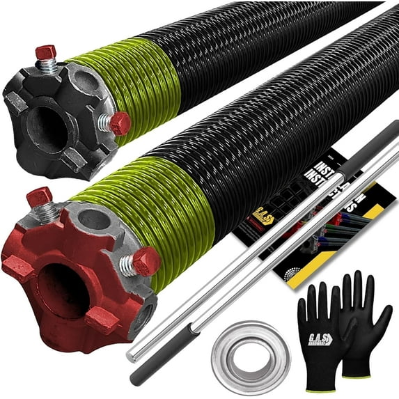 Garage Door Torsion Spring 207x1.75x25 for Left and Right Side of Garage with 1" Steel Bearing, Gloves, and Winding Bars | 5-Year Warranty Min. 30,000 Cycles