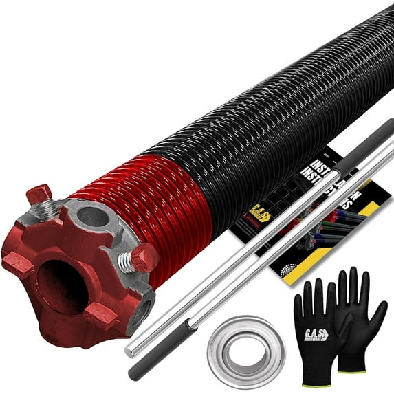 Garage Door Torsion Spring 225x1.75x27 Red Cone for Left Side of Garage Door with 1" Steel Bearing, Gloves, and Winding Bars | 5-Year Warranty Min. 30,000 Cycles