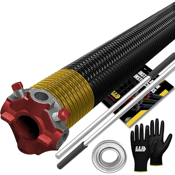 Garage Door Torsion Spring 250x1.75x33 Red Cone for Left Side of Garage Door with 1" Steel Bearing, Gloves, and Winding Bars | 5-Year Warranty Min. 30,000 Cycles