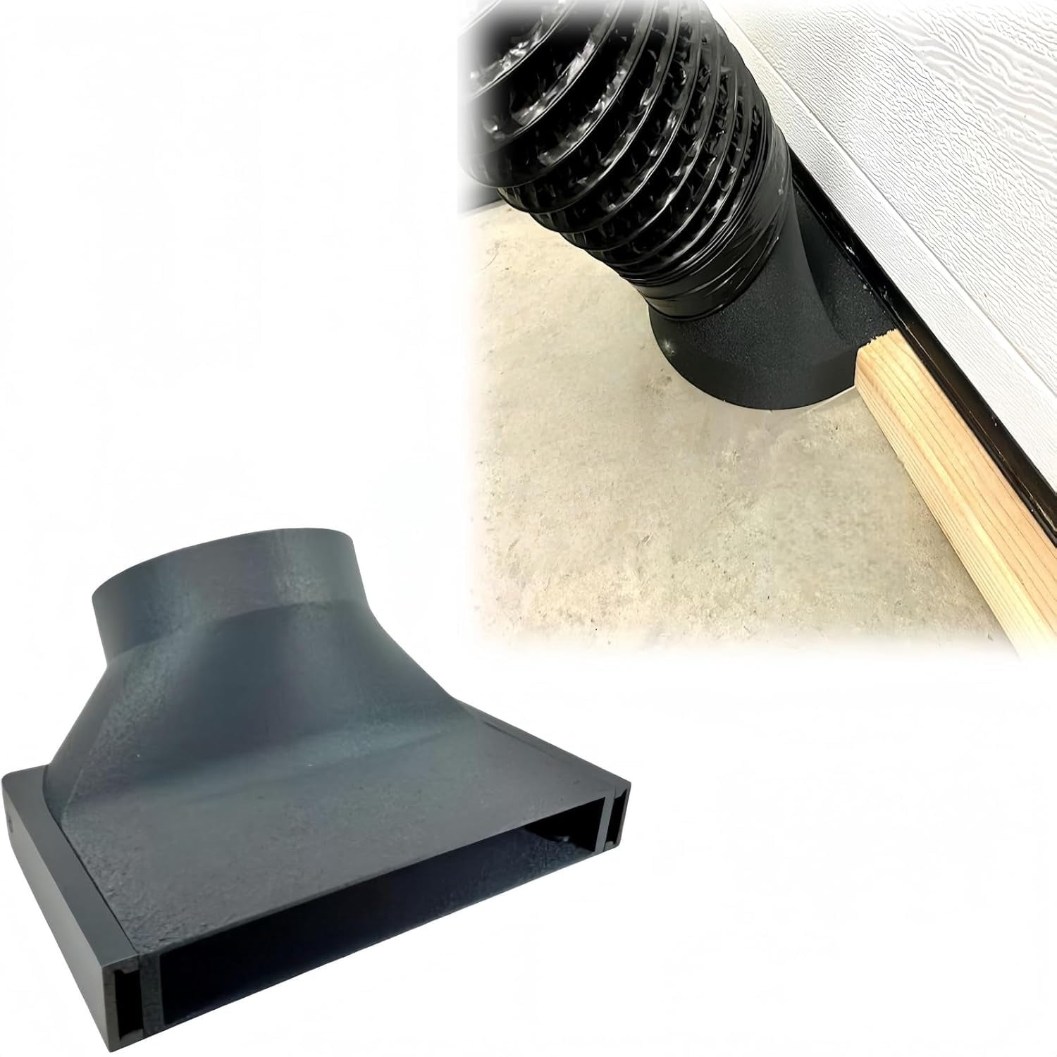 Garage Door Vent Hood, Ultra Slim 1.5" Tall Duct Adapter for 4", 5", 6" Hoses, Sealed Exhaust Port (5in)