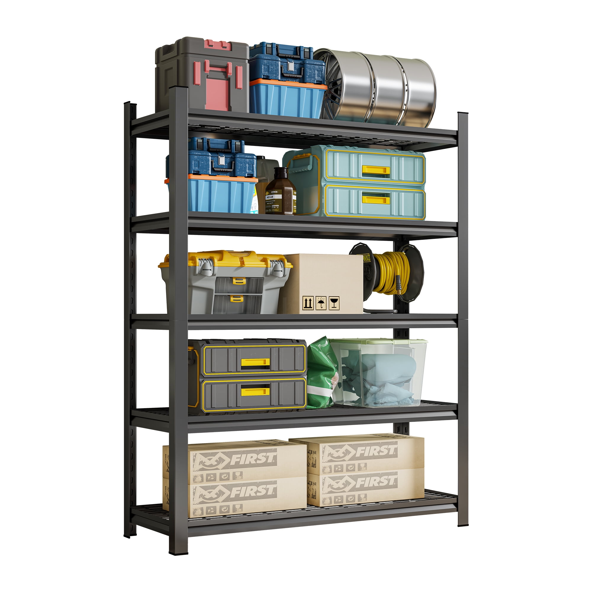 Garage Five Story Shelf, Adjustable Metal Shelf, Black, Requires Assembly, 71.2 in H x 47.24 in L x 23.62 in D