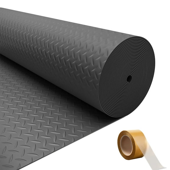 Garage Floor Mat, 7.5 x 20 FT Thickened Diamond Plate PVC Garage Mats Flooring Roll for Under Car, Garage Car Parking Mats for Sports Car，Compact SUVS，Silver