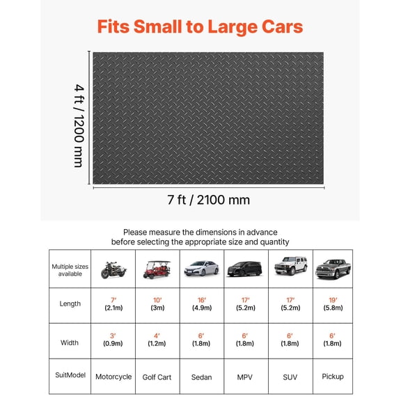 Garage Floor Roll, 4x7 FT Heavy Duty PVC Diamond Plate Mat.
