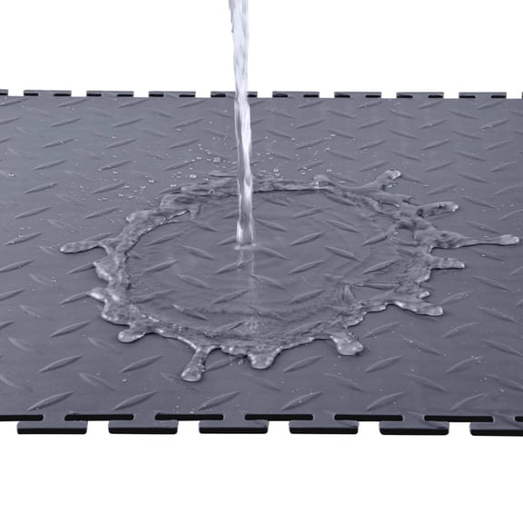 Garage Floor Tiles Interlocking, 16 Pack Pvc Diamond Plate Floor Tiles for Workshop, Warehouse, Tool Room, Graphite Gray