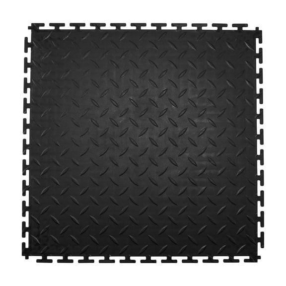 Garage Floor Tiles Interlocking,8 Pack 20.2x20.2x0.2 in Interlocking Modular Garage Flooring Tiles,Diamond Plate Slip-Resistant PVC Mats for Workshop,Warehouse,Tool Room,Black