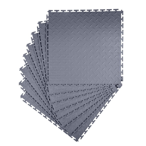 Garage Floor Tiles Interlocking 8 Pack, 20.2x20.2x0.2 in Diamond Plate PVC Mats.