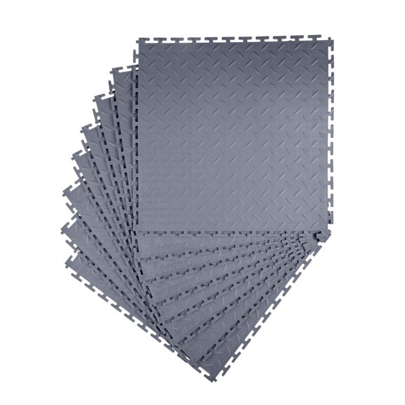 Garage Floor Tiles Interlocking, 8 Pack 20.2x20.2x0.2in Diamond Plate PVC Mats