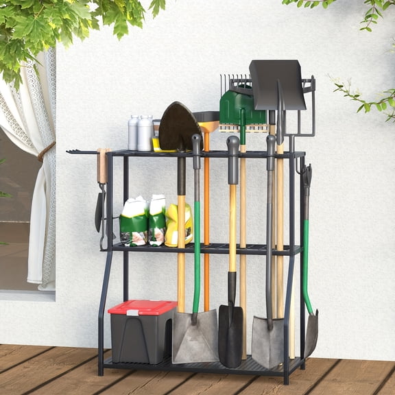 Garage Garden Tool Organizer, Garden Tool Organizer Patio Tool Storage Rack, Garden Organizer, Steel Patio Tool Rack For Storing Long Handled Tools, Metal Tool Rack For Home Garage,
