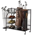 thumbnail image 1 of Garage Golf Bag Organizer, Wheeled Golf Bag Storage Stand, Fits 2 Golf Bags and Other Golfing Equipment Accessories, Includes Extra Golf Club Storage Rack, Golf Equipment Rack for Shed and Basement, 1 of 7