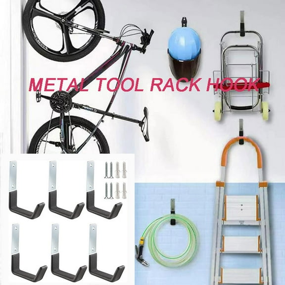 Garage Heavy-Duty Storage Hook Rack Wall Mount Tool Organizer - Metal Utility Hanger for Ladder, Long Board, Bike, Garden Gear, Garage Organization