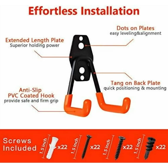 Garage Hooks, 12 Pack Wall Storage Hanger with 2 Extension Cord Straps ...