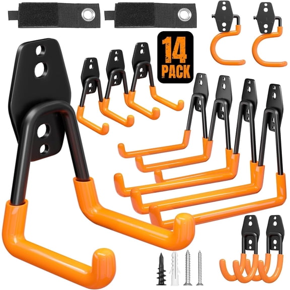 Garage Hooks Heavy Duty, 6 Pack Wall Mount Storage Hangers with Extension Cord Holder Organizer, for Power Tool, Garden Tool, Utility, Ladder, Hose and More