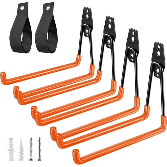 Garage Hooks Heavy Duty, Large Square Wall Hooks | 7.7 in Steel Utility Ladder Hooks for Hanging Bikes Hoses Ropes Tools Ideal for Garage Garden Utility Room Storage (Orange)
