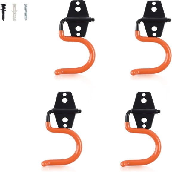 Garage Hooks Heavy Duty, Steel Garage Storage Hooks, Utility Tool Hangers and Combinable Wall Mount Garage Hooks for Organizing Ladders, Bikes, Hoses, and More Equipment (S Hooks, 4 Pack)
