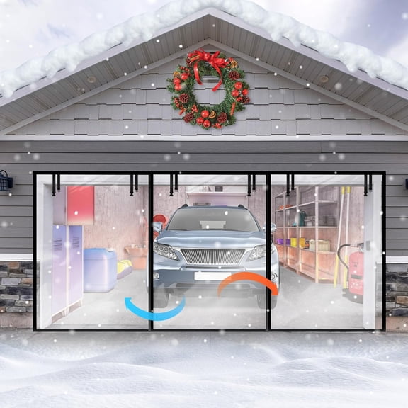 Garage Insulated Door Curtain Transparent Magnetic Screen Windproof Garage Door Cover Panels Soundproof Magnetic Thermal Curtain Winter Insulation Kit (10x7 ft)