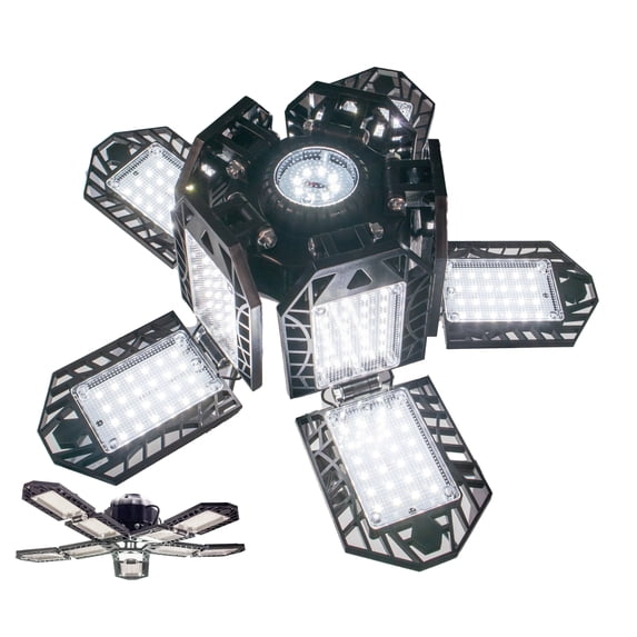 Garage Led Light Bulb 60W LED w/ 8 Adjustable Leaf Aluminum Panels, 192 LEDs, E26/E27 6000K - 7200LM Ceiling Fixture for Basement Warehouse Workshop Home