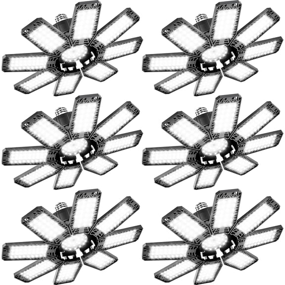 Garage Light 6 Pack - 240W 24000LM 6500K Garage Lights Ceiling LED with 8+1 Deformable Panels, E26/E27 Screw Socket in LED Shop Light for Workshop, Basement, Gym, Barn, Warehouse etc Bay Lighting