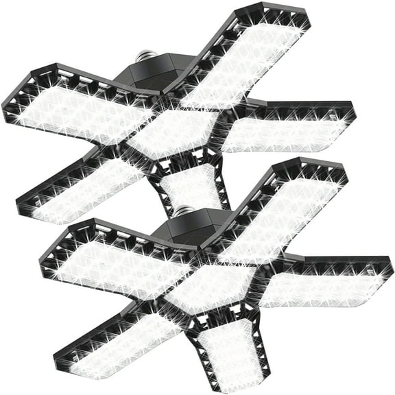 Garage Lights, 2 Pack Super Bright 32000LM LED Garage Ceiling Light, 280W LED Shop Lights with Deformable Panel, Basement Barn Ceiling Lights for E26/E27