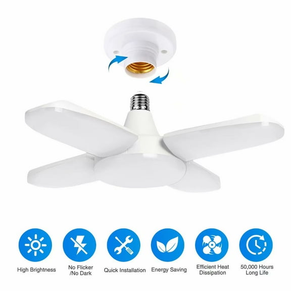 Garage Lights 60W LED Garage Lighting - 6000LM 6000K LED Three-Leaf Garage Ceiling Light Fixtures, LED Shop Light with Adjustable Multi-Position Panels, LED Glow Light for Garage, Workshop