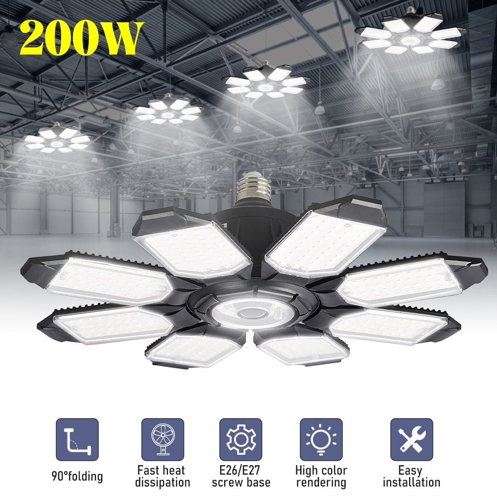 Garage Lights High Bay Light LED Garage Lights with 8 Panels Adjustable 200W Bright 6500K Warehouse Residential Barn Factory Workshop Lighting Hanking Shop light,1Pack