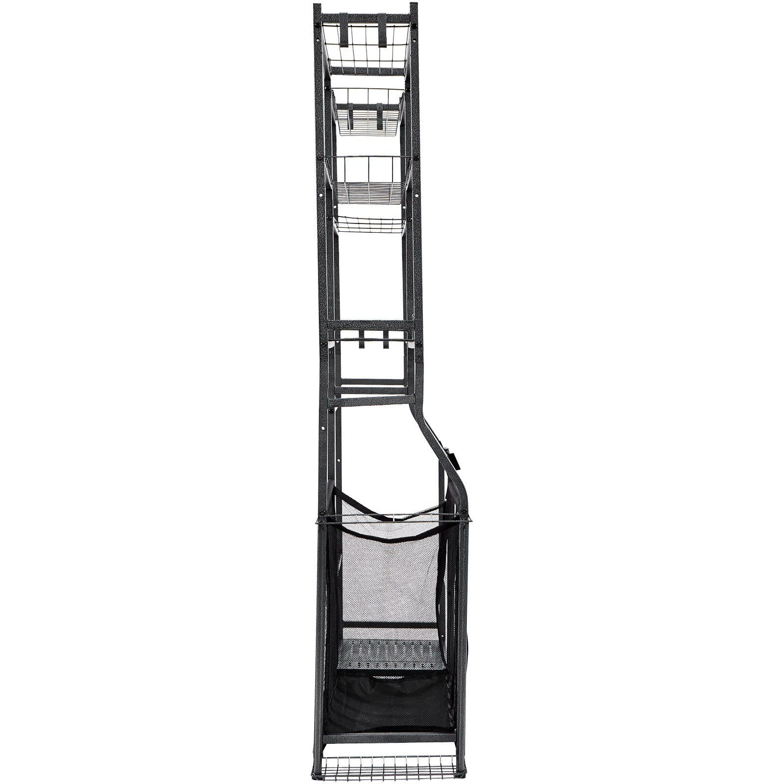 Garage & Outdoor Sports Organizer 2 Golf Bag Holder Stand, Steel Storage Rack with Shelves, Baskets, Hooks for All Equipment, Toys, Golf Cart, in Black